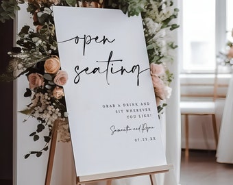 Open Seating Sign Template, Minimalist Wedding Sign, No Seating Plan, Sit Anywhere, No Assigned Seating Sign, Pick A Seat Either Side #f41