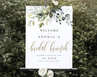 Welcome To Bridal Brunch Sign Template, Shower, Wedding Countdown, Days Until She Says I Do, Fully Editable Text, Customizable, Hens #c61