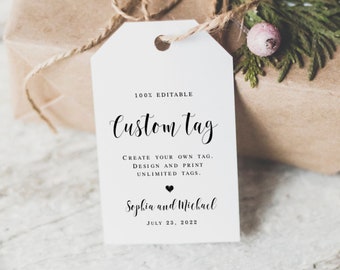 Customizable Wedding Tag Template, Personalized Favor Tags, Templett, Custom, Guest Gift Decorating Ideas, Any Color Of Text & Heart #vmt110