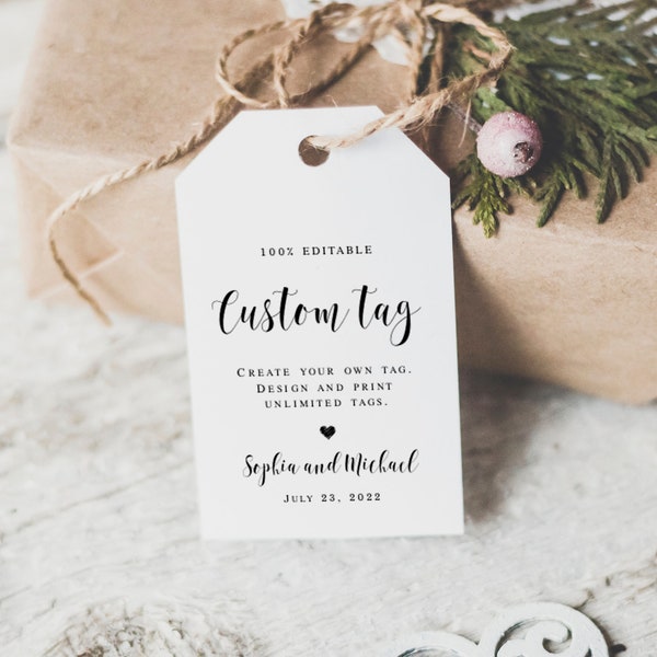 Customizable Wedding Tag Template, Personalized Favor Tags, Templett, Custom, Guest Gift Decorating Ideas, Any Color Of Text & Heart #vmt110