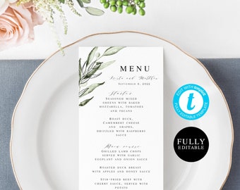 Wedding Menu Template, Printable, Try before you buy, Templett, 100% Editable, Instant Download, DIY Card, pdf jpg, Olive, Tuscany #vmt3115