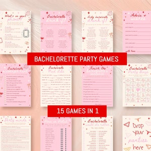 Hand Drawn Bachelorette Party Games Bundle, Pink Bachelorette Party Games Printable, Hen Do Dirty Bachelorette Weekend Games Bundle #c97pp image 1