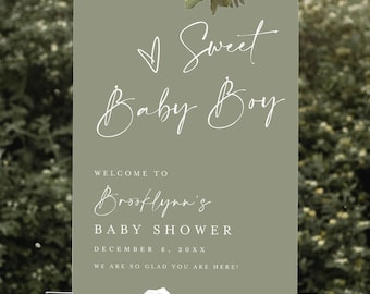 Sage Green Baby Shower Welcome Sign, Sweet Baby Boy, Hello Baby Welcome Sign, Sage Baby Shower Welcome Sign, Minimalist Baby Shower #f41