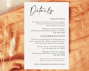 Minimalist Wedding Details Card, Simple Wedding Invitation Insert Card Template, Printable, Editable Website Card, Modern Enclosure diy #f41