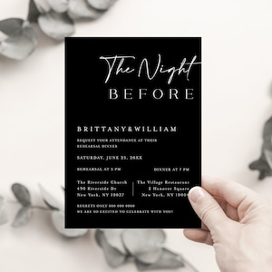 Black Wedding Rehearsal Dinner Invitation, The Night Before Invitation, Printable, Customizable, Instant Download, Black invitations #f41