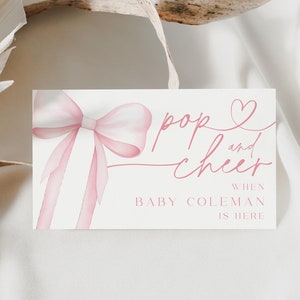 Pop And Cheer When Baby Is Here, Mini Champagne Favor Tags, Pop And Cheer Baby Shower Tag Editable, Printable, Edit With Templett #b14