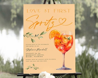 Love at First Spritz Sign, Aperol Spritz Bachelorette Weekend Welcome Sign Template, Welcome To Bachelorette Party Sign, Aperol Bridal #f38