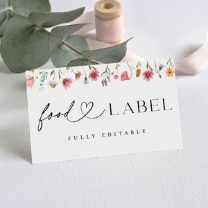 Food Label Cards For Wedding, Food Labels For Party, Food Label Card Template, Editable Food Tents, Boho Buffet Card For Bridal Shower #c82