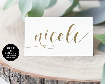 Gold Wedding Name Cards Template, Editable Text, Templett, Escord Table Decor, Self-Editing, Personalized, Place Card, Modern Rustic #vmt120