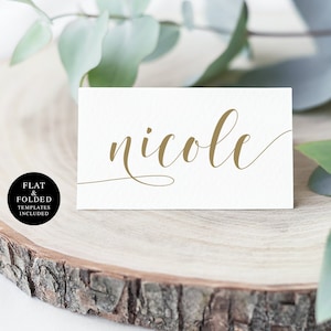 Gold Wedding Name Cards Template, Editable Text, Templett, Escord Table Decor, Self-Editing, Personalized, Place Card, Modern Rustic #vmt120