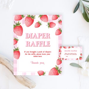 Berry Sweet-Windel-Verlosung Zeichen, Windel-Verlosung druckbares Schild, Erdbeer-Baby-Dusche-Windel-Verlosung Tickets, Windel-Verlosung Spiel #b12