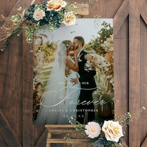 Welcome To Our Forever Wedding Sign, Elegant Wedding Welcome Sign Template, Classic Wedding Welcome Sign, Photo Welcome Sign Board #f45