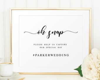 Printable Wedding Hashtag Sign, Oh Snap Template, Social Media, Capture The Love, Instant Download, Custom, Simple Rustic, Casual #vmt510