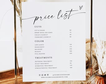 Plantilla de lista de precios, Lista de precios para estilistas, Lista de precios para pequeñas empresas, Folleto con lista de precios, Lista de precios, Hoja de precios minimalista #f37