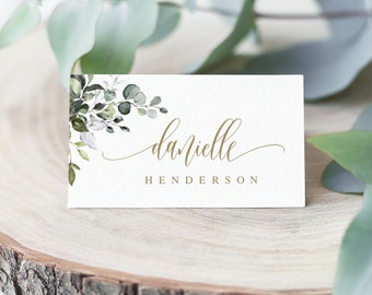 Eucalyptus Greenery Place Cards Template, Editable Text, Name, Instant Download, Printable, Bridal, Couples Shower, Bohemian Gold, DIY #c61