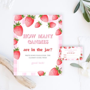 Guess How Many Candies In The Jar Baby Shower Game, Candy Game, Girl Strawberry Baby Shower Game, Berry Sweet Baby Sprinkle Game #b12