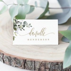Eucalyptus Greenery Place Cards Template, Editable Text, Name, Instant Download, Printable, Bridal, Couples Shower, Bohemian Gold, DIY #c61