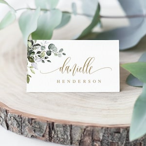 Eucalyptus Greenery Place Cards Template, Editable Text, Name, Instant Download, Printable, Bridal, Couples Shower, Bohemian Gold, DIY #c61