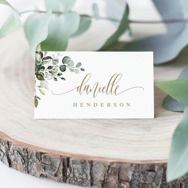 Eucalyptus Greenery Place Cards Template, Editable Text, Name, Instant Download, Printable, Bridal, Couples Shower, Bohemian Gold, DIY #c61