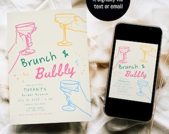 Brunch And Bubbly Invitation Template, Champagne Bridal Shower Invitation #c97