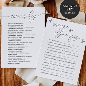 Nursery Rhyme Quiz, Printable Nursery Rhyme Game Baby Shower Game, Guess The Song #vmt12