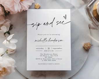 Sip And See, Welcome Baby Invite, Meet and Greet, New Baby Party Invite, Edit With Templett, Printable Invite, Boy Girl, Gender Neutral #f38