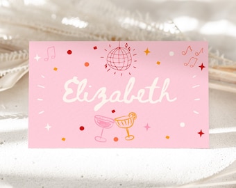 Table Place Cards, Pink Bridal Shower Table Place Cards, Hand Drawn Wedding Reception Place Setting, Funky Whimsical Table Place Cards #c97