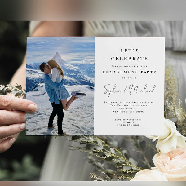 Templett Photo Invitation, Lets Celebrate, Engagement Party Template, Fully Editable, Printable Invite, Custom, Calligraphy, Dainty #vmt710