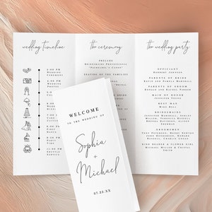 Trifold Wedding Program Template, Tri Fold Wedding Ceremony Program, Order Of Service Template, Tri-fold Wedding Program Booklet #vmt710