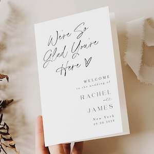 Foldable Wedding Program, Minimalist Wedding Program Template, Folded Program, Wedding Day Icon Timeline, Order of Service, Itinerary #f38