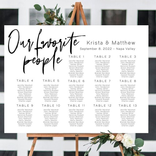 Seating Chart Our Favourite People Minimalist Printable - Etsy