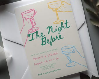 Convite para o Jantar de Ensaio da Noite Anterior, Convite de Casamento Editável e Divertido, Download com Desenho à Mão, Design Moderno e Descolado #c97-S1