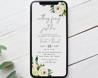 White Greenery Reception Party Evite Template, Elopement, Instant Download, Phone, Eco Friendly, Paperless, Nothing Fancy Just Love #vmt33