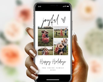 Modèle de carte électronique de joyeuses fêtes, à modifier avec Templett, photo, numérique, avec image, joyeux Noël, téléphone, texte 100 % modifiable #f24