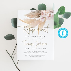 Retirement Celebration Invitation, Self Edit Template, Invite For Men Women, Edit With Templett, Instant Download, Fully Editable Text #c65b
