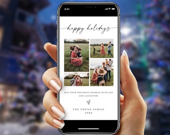 Plantilla de tarjeta electrónica de felices fiestas, editar con Templett, foto, imagen, feliz Navidad, teléfono, personalizado, texto 100% editable #f37