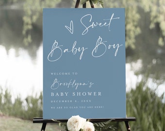 Boy Baby Shower Welcome Sign, Sweet Baby Boy, Blue Baby Shower, Hello Baby Welcome Sign, Instant Download, Minimalist, Printable Poster #f41