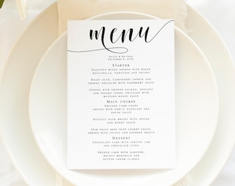 Menu card template Editable template Bridal shower menu Wedding menu template Wedding plate decor Menu download Rehearsal dinner menu #vm31