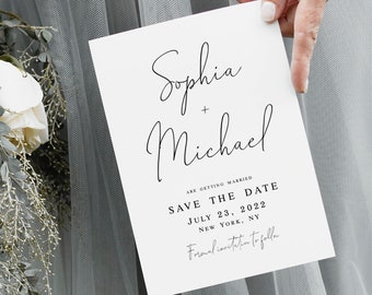 Editable Save The Date Template, Unlimited DIY, Templett, Download, Create Multiple Cards, Casual, Minimalist, Modern Script, Simple #vmt710