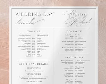 Wedding Party Timeline, Bridal Party Timeline, Wedding Day Timeline Bridesmaids, Wedding Weekend Timeline, Bridal Party Itinerary Card #f45