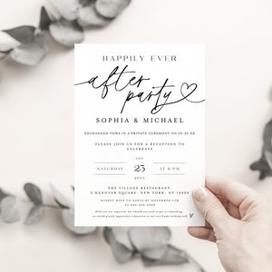 Happily Ever After Party Invitation, Reception Party Invitation Template, Minimalist Wedding Elopement Announcement Card, Reception I#f38