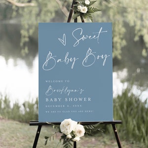 Boy Baby Shower Welcome Sign, Sweet Baby Boy, Blue Baby Shower, Hello Baby Welcome Sign, Instant Download, Minimalist, Printable Poster #f41