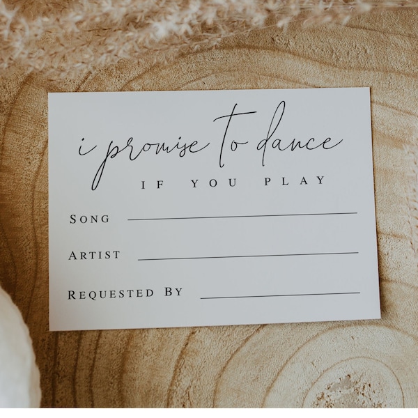 Song Request Card Template, Fully Editable Text, I Promise To Dance, Templett, Wedding Inserts, Enclosure, Personalized, Printable #vmt710