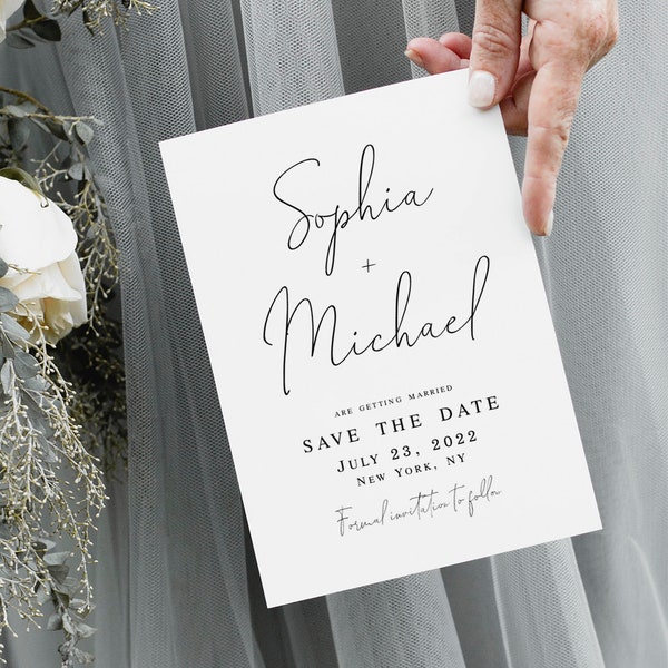 Editable Save The Date Template, Unlimited DIY, Templett, Download, Create Multiple Cards, Casual, Minimalist, Modern Script, Simple #vmt710