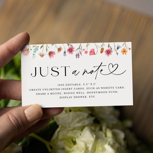 Insteekkaart Wildflower vrijgezellenfeest, bloemen uitnodiging babyshower invoegen, gewoon een briefje, bijsluitkaart bruiloft, bewaar deze datum invoegen #c82