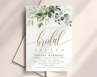 Bridal Brunch Shower Invitation Template, Invite 5x7, Try before you buy, 100% Editable, Templett, Download, Eucalyptus Greenery Gold #c61