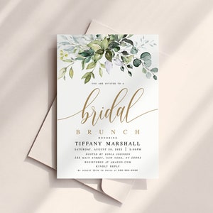 Bridal Brunch Shower Invitation Template, Invite 5x7, Try before you buy, 100% Editable, Templett, Download, Eucalyptus Greenery Gold #c61