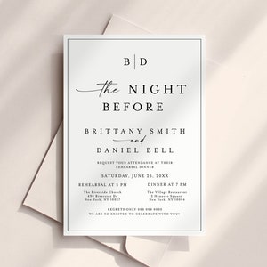 Minimalist Rehearsal Dinner Invitation Template, Monogram Border, Download, The Night Before Invitation, Modern Rehearsal Invite Simple #f37