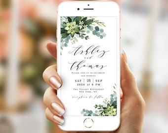 Electronic Invitation Template, Wedding Evite, Text Message Invite, Eco Friendly, Digital, Personalized, Garden Green, Succulent #vmt3121