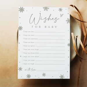 Wensen voor baby kaartsjabloon, goede wensen, babygebedskaart, lieve baby wenskaarten, babyshowerspel, neutraal, salie groene sneeuwvlok #f41